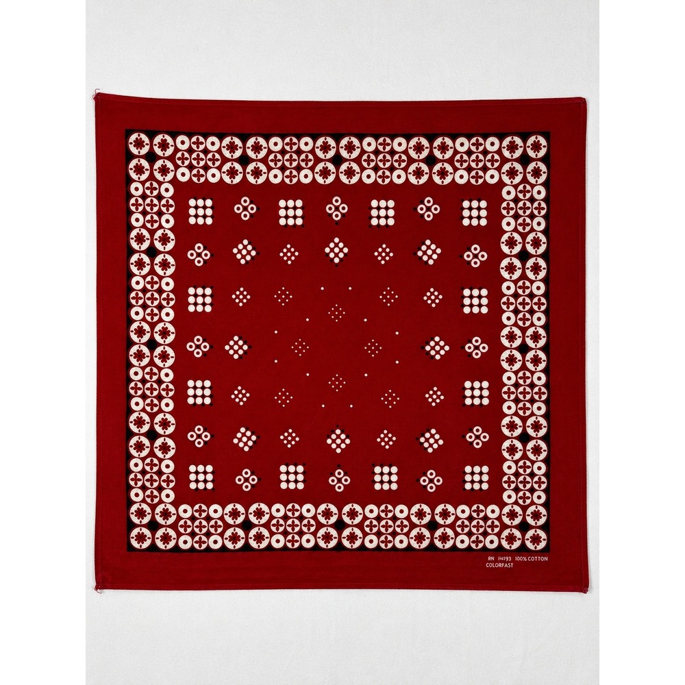 Colorfast Red Cotton Bandana Geometric Floral Dot RN 14193 Vintage 60s 70s 20x21